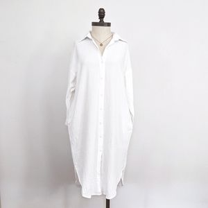 White Cotton Button Down Shirt Dress / Duster